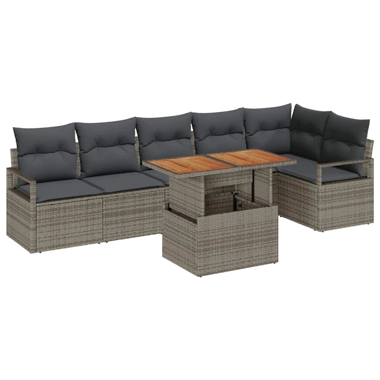 vidaXL 7-Teiliges Gartensofa-Set mit Kissen in Grau aus Poly Rattan 3358456 günstig online kaufen