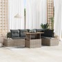 Graues 6-tlg. vidaXL Garten-Sofa-Set aus Poly Rattan mit Tisch und Stauraum.