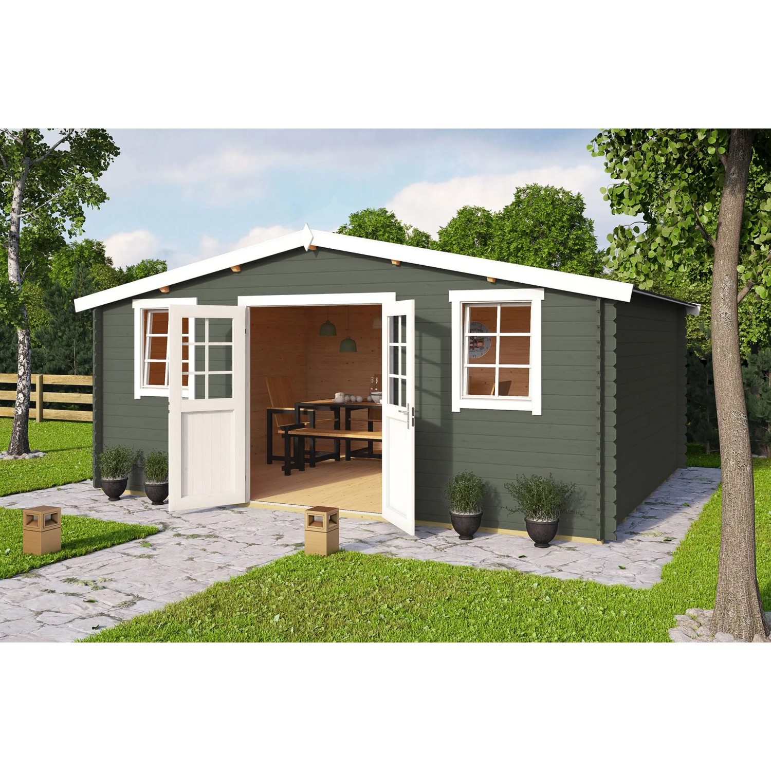 Lasita Gartenhaus Wels 5 Grau-Grün 510 cm x 400 cm