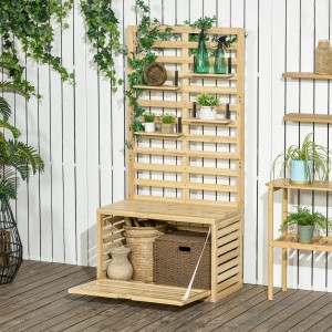 Outsunny Aufbewahrungsbox mit Rankhilfe, Holz, 80x45x160cm. Gartenbox mit Stauraum, Spalier und Regalen.