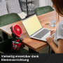 Einhell Akku-Ventilator GC-CF 18/110 Li-Solo am Tisch befestigt, neben Laptop. Akkugerät für frische Luft.