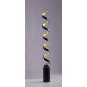 Moderne LED Stehlampe Helix in Schwarz-Gold, 152cm hoch, spiralförmiges Design für Wohnraum.