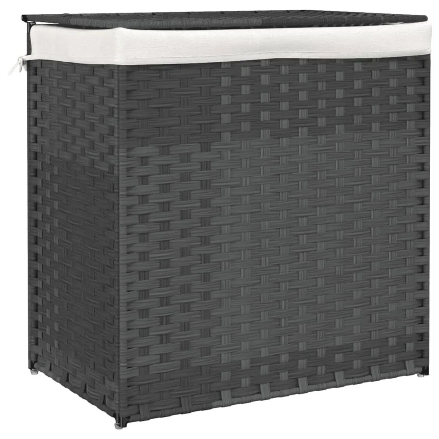 vidaXL Wäschekorb mit 2 Fächern Grau 53x35x57 cm Poly Rattan 372036