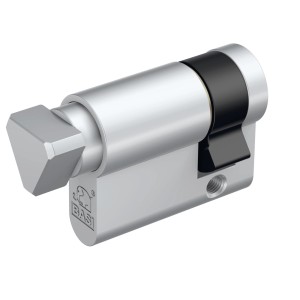 Basi Profil-Halbzylinder mit Dreikant-Aufsatz für Absperrpfosten, silberfarben.