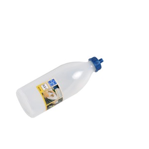 Transparente LUX Spritzflasche, 500 ml, mit blauem Schraubverschluss für Schmierstoffe.