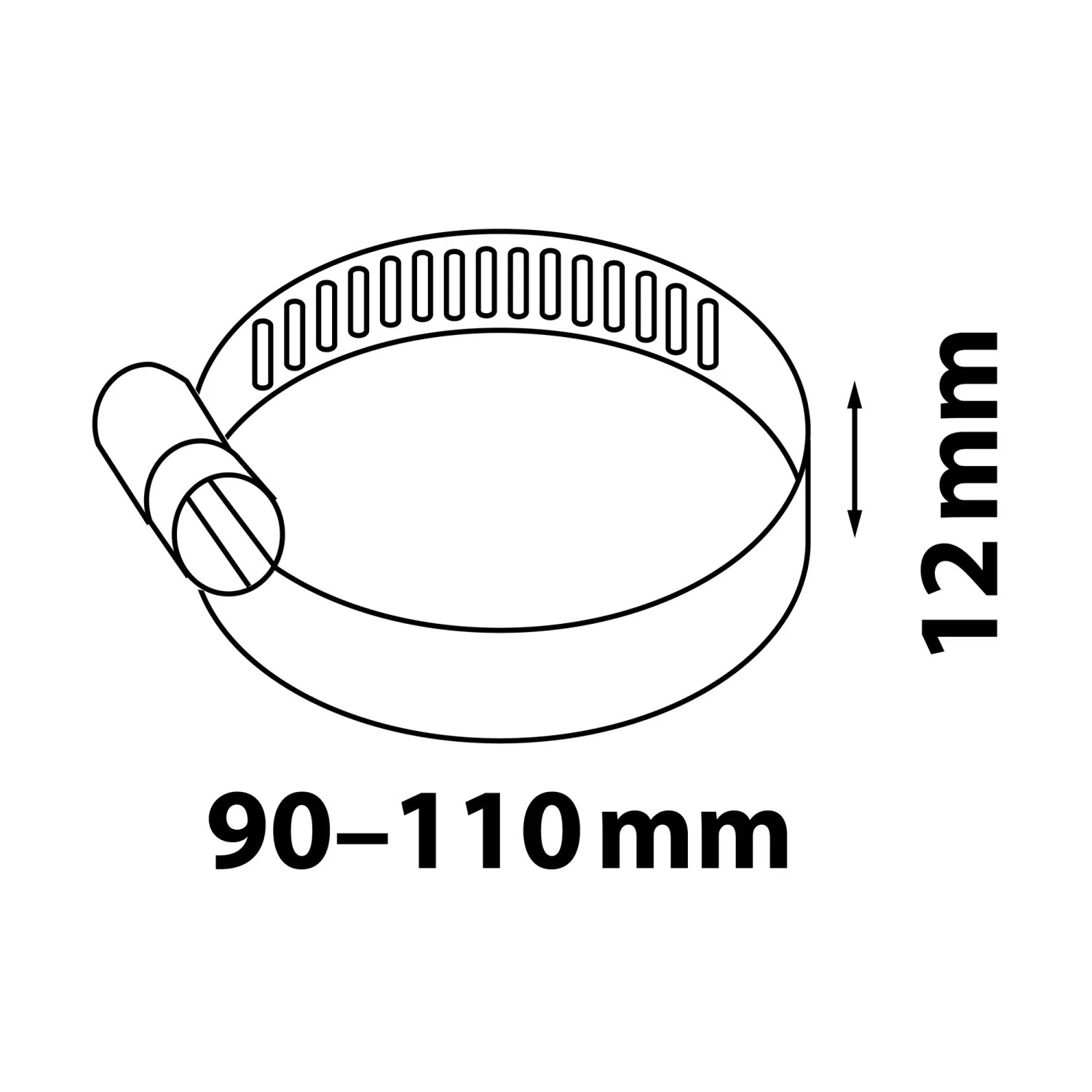 Kirchhoff Schlauchklemme, Edelstahl, 12 mm breit, Spannbereich 90-110 mm.