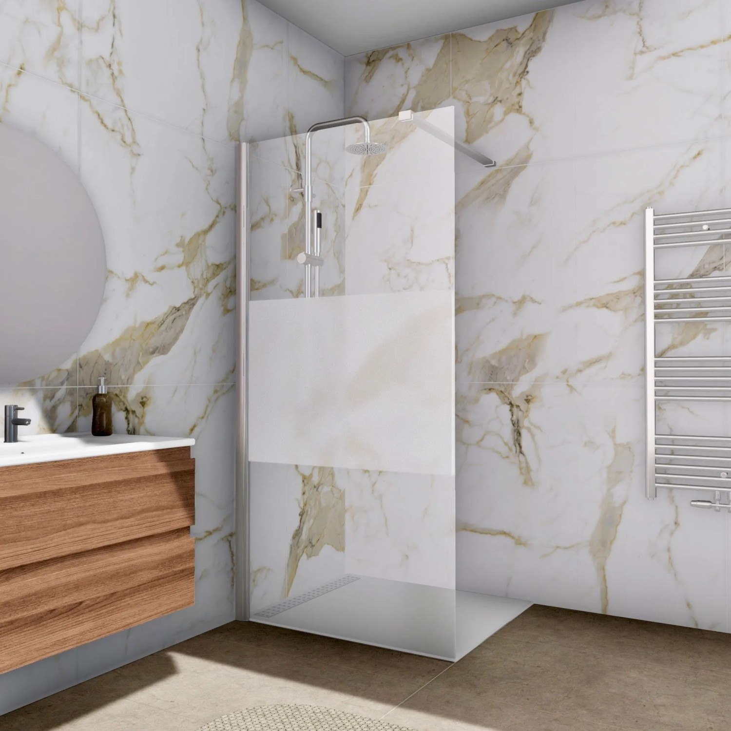 Aloni Walk In Dusche Begehbare Duschwand Glas Duschabtrennung Duschtrennwand Glastrennwand Glaswand mit NANO-Beschichtung