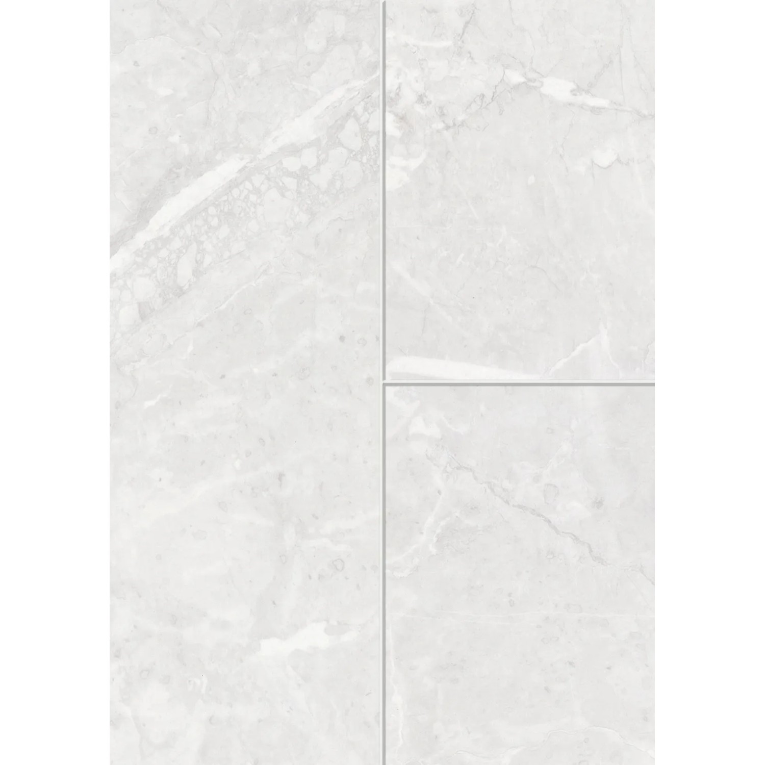 Muster des Visiogrande Laminatbodens Granit Weiß mit Steinoptik und Fugen.