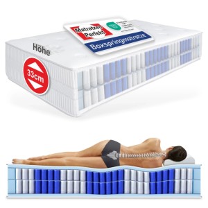 Matratzen Perfekt Boxspringmatratze Terra Med Box 120 x 200 cm H5 Doppelfederkernmatratze 7 Zonen 33 cm Höhe Integriertem Topper