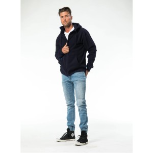 Marineblaue Herren Fleecejacke mit Kapuze, Größe M, ideal für Outdoor-Aktivitäten und Arbeit.