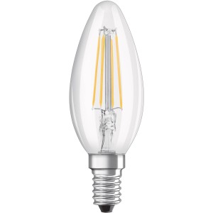 Bellalux LED Leuchtmittel E14, Kerzenform, 4W, 470lm, 2er Set. Klares Glas, warmweißes Licht.