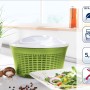 Leifheit Salatschleuder ComfortLine, 5,5L, grün, mit Salat und Pilzen. Küchenausstattung.