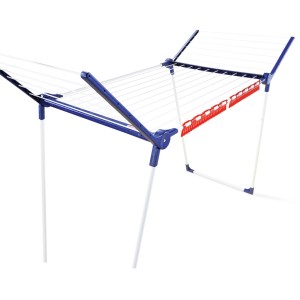 Leifheit Wäscheständer Pegasus 180 Solid, blau-weißer Trockner mit Kleinteilehaltern.