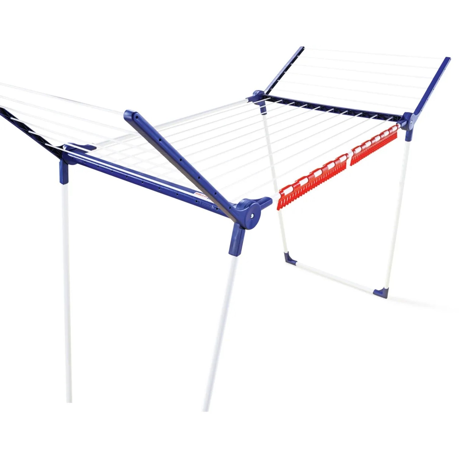 Leifheit Wäscheständer Pegasus 180 Solid, blau-weißer Trockner mit Kleinteilehaltern.