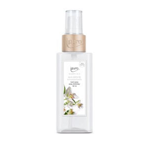 ipuro ESSENTIALS Raumduft White Lily 120ml im transparenten Flakon mit Blüten-Design.
