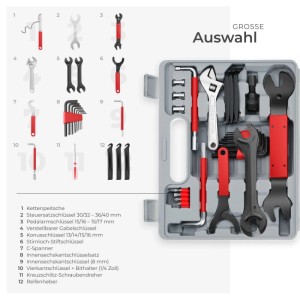 Tectake Fahrradwerkzeug-Set, 50-teilig, im Koffer. Werkzeug zur Reparatur von Bremsen, Kette und Reifen.