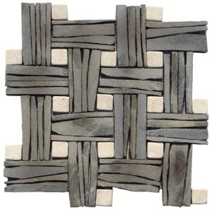 Mosaikmatte aus Naturstein Black Slate und Beige Marble, 30x30 cm.