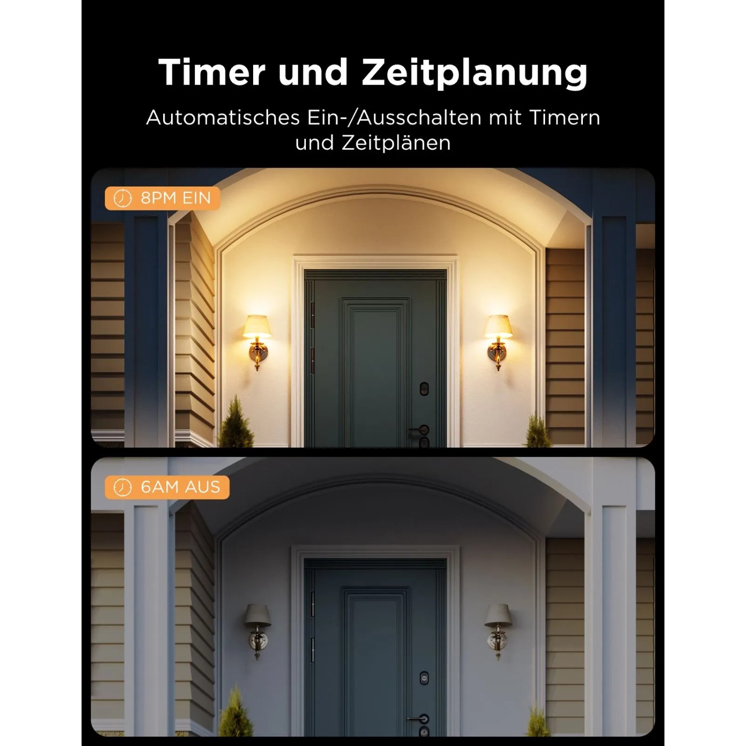Govee B600C Smart LED Bulb E14: Timer-Funktion für automatisches Licht Ein-/Ausschalten am Hauseingang.