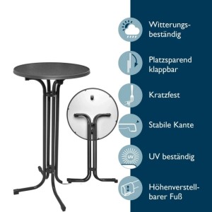 Beautissu Bellini Stehtisch ø 60cm Grau mit Stella Stehtischhusse ø 60cm Schwarz