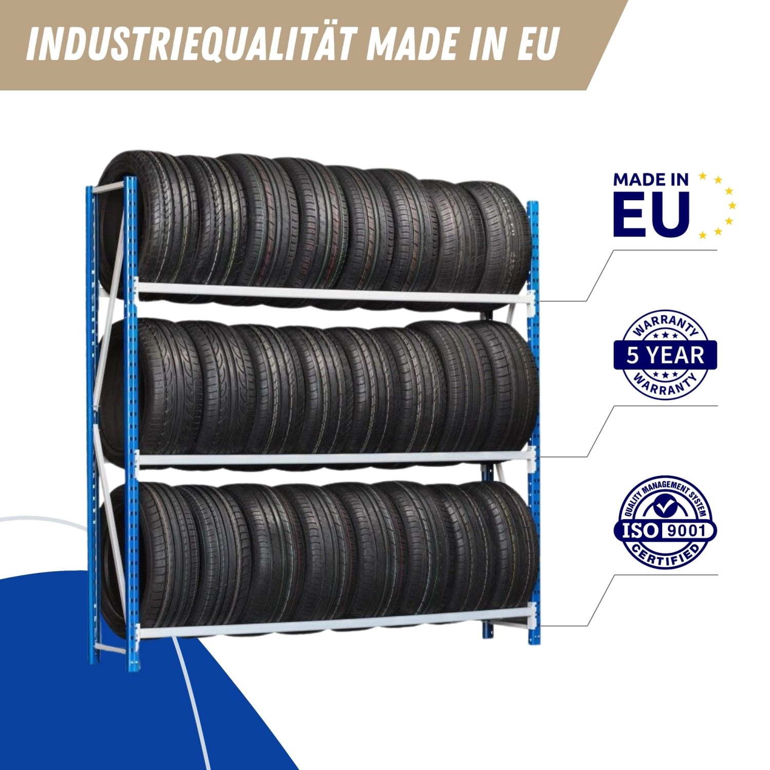 PROREGAL Reifenregal Maximus Pro mit 3 Ebenen, lichtblau-lichtgrau, für Reifenlagerung.