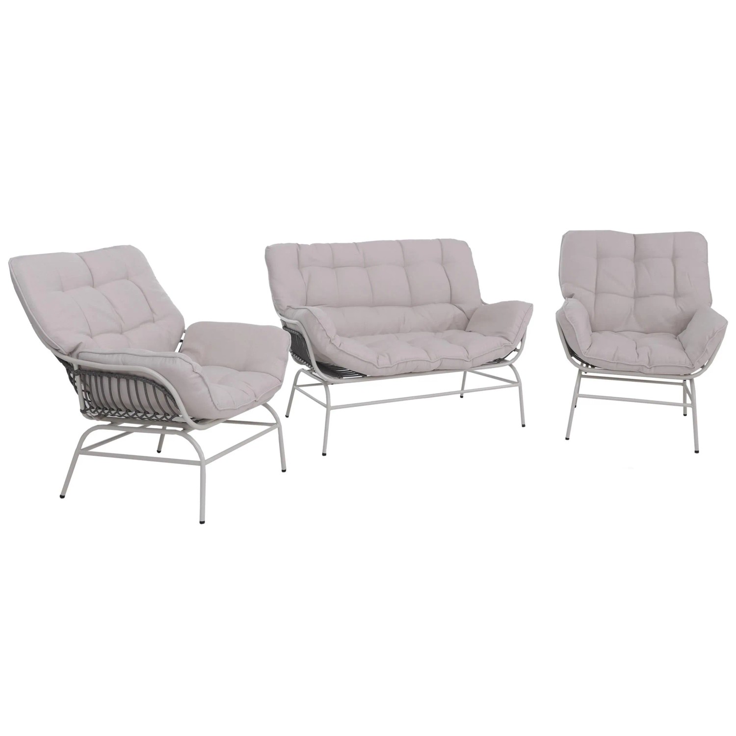 MCW Lounge-Set P75 Stoff 220g/m² Poly-Rattan Metall Hellgrau Polster Beige