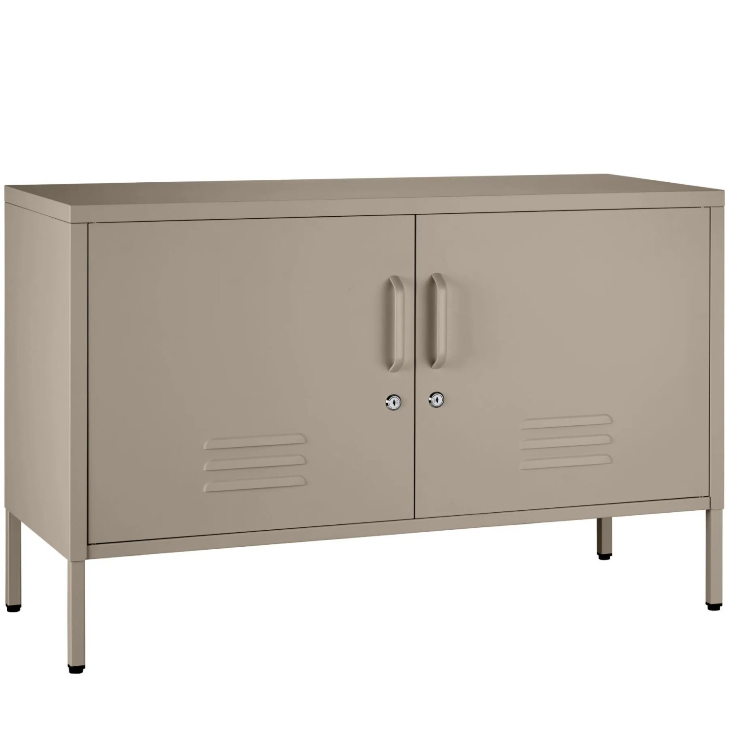 Tectake Sideboard Baker 2 Türen Mit Magnetverschluss Einzeln Abschließbar Verstellbarer Zwischenboden 100 X 42 5 X 65 Cm Taupe