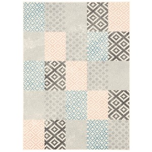 Designer Teppich Passion Pastell Patchwork Beige, 80x150cm. Kurzflorteppich mit geometrischem Muster.