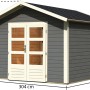 Karibu Holz-Gartenhaus Tessin 2, terragrau, 300x300 cm, mit Doppeltür, Boden und Dachschindeln.