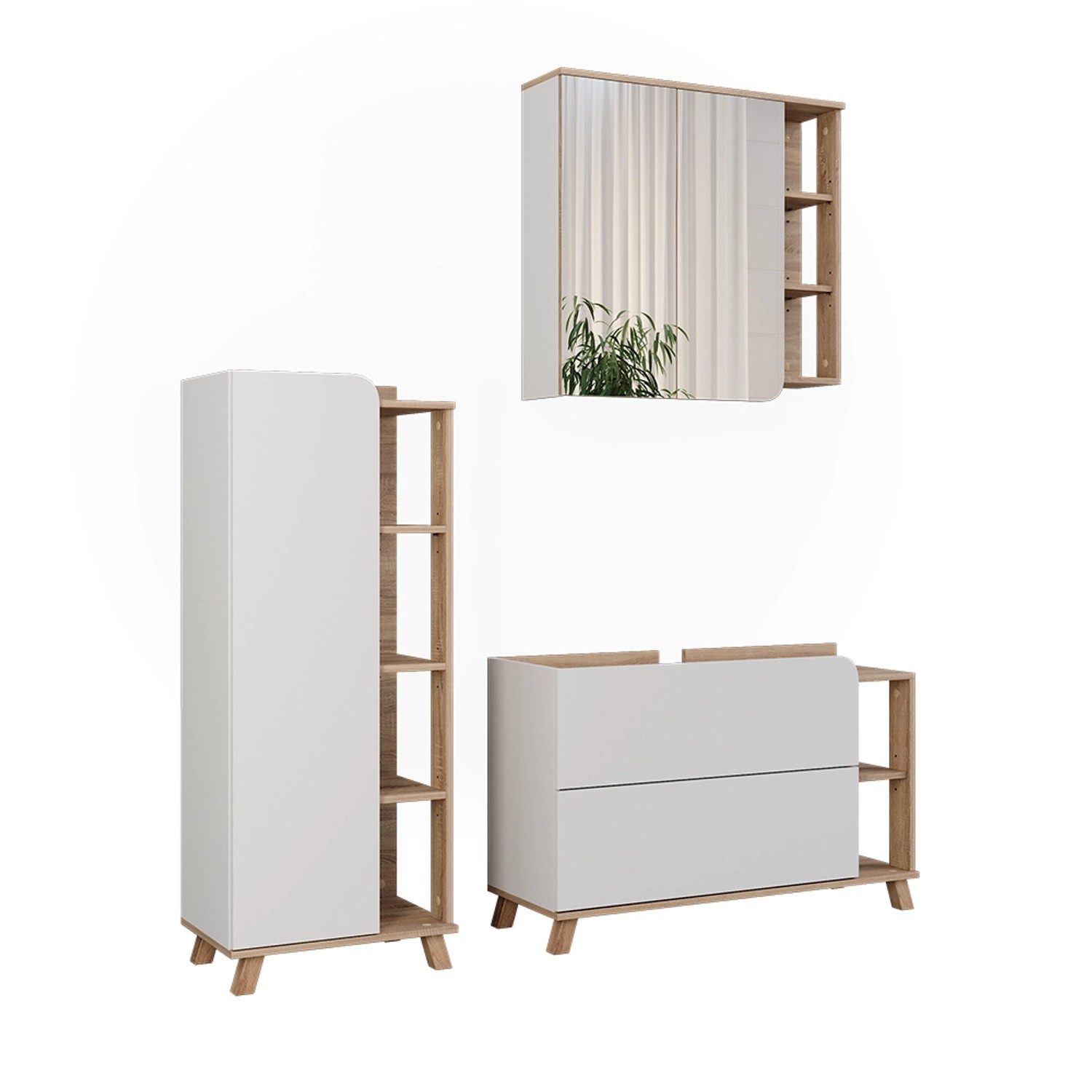 Vicco Badmöbel-Set Karen Sonoma/Weiß 3 Teile Opt 2 günstig online kaufen