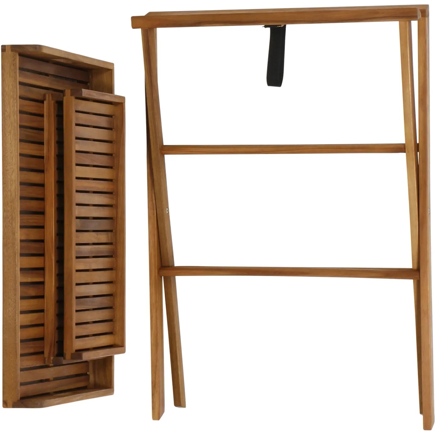 Siena Garden Klapptisch Caruna, rechteckig, Natur, 45x70 cm, Holz, zusammengeklappt und aufgestellt.