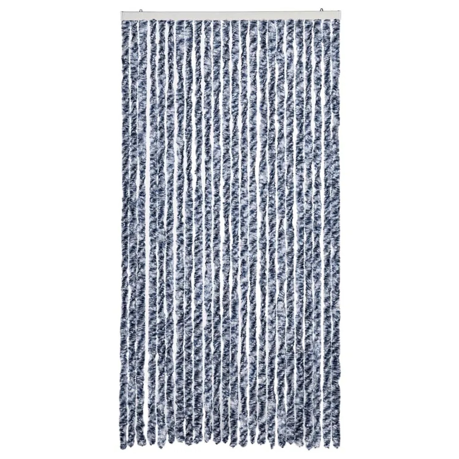 Blau-weißer Fliegenvorhang (100x200 cm) aus Chenille, flexibel und geräuscharm.