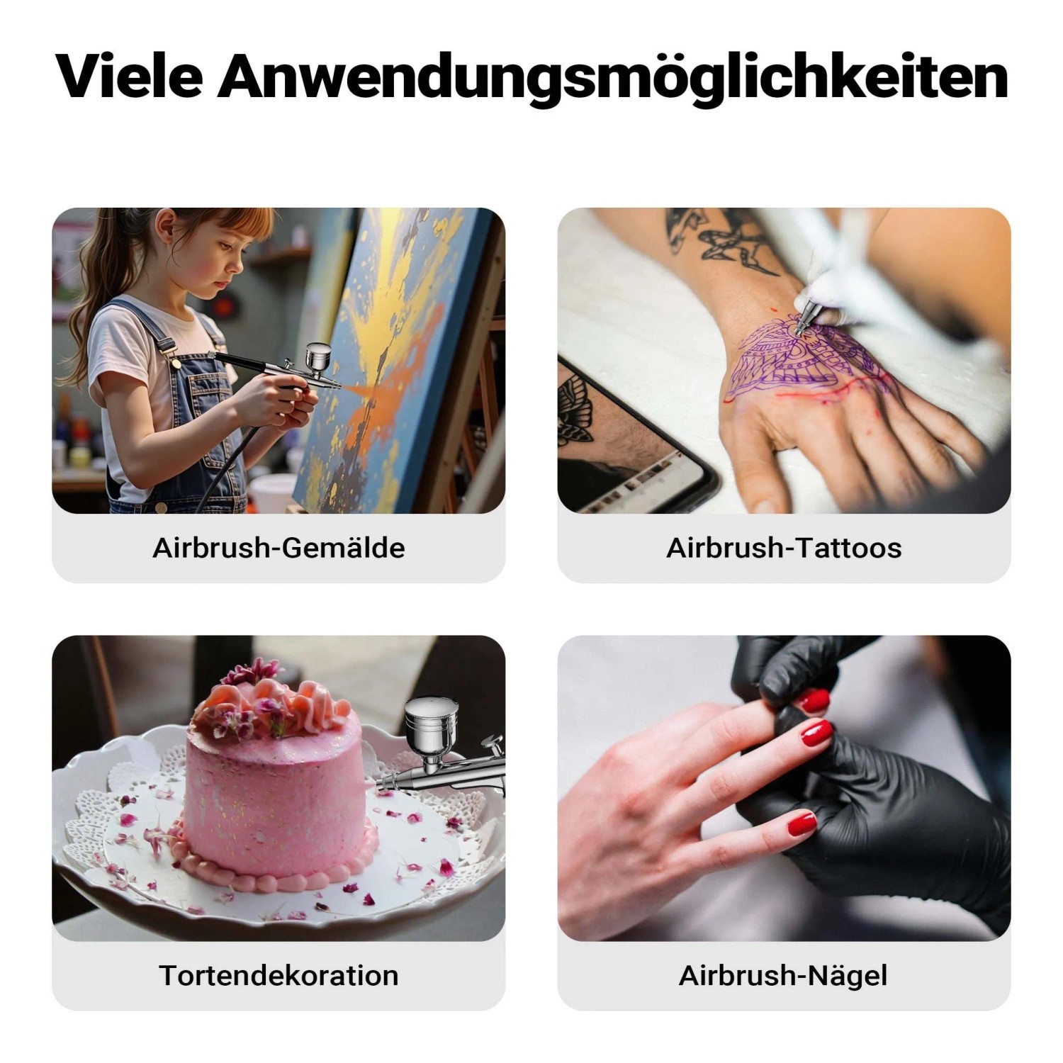 Wiltec Airbrush Set: Malerei, Tattoos, Tortendekoration, Nägel. Vielseitiges Sprühgerät für kreative Projekte.