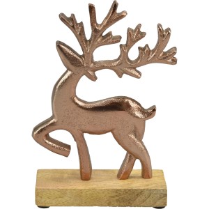 Deko-Hirsch, 16 cm, Kupfer/Natur, aus Aluminium und Mangoholz für die Weihnachtsdekoration.