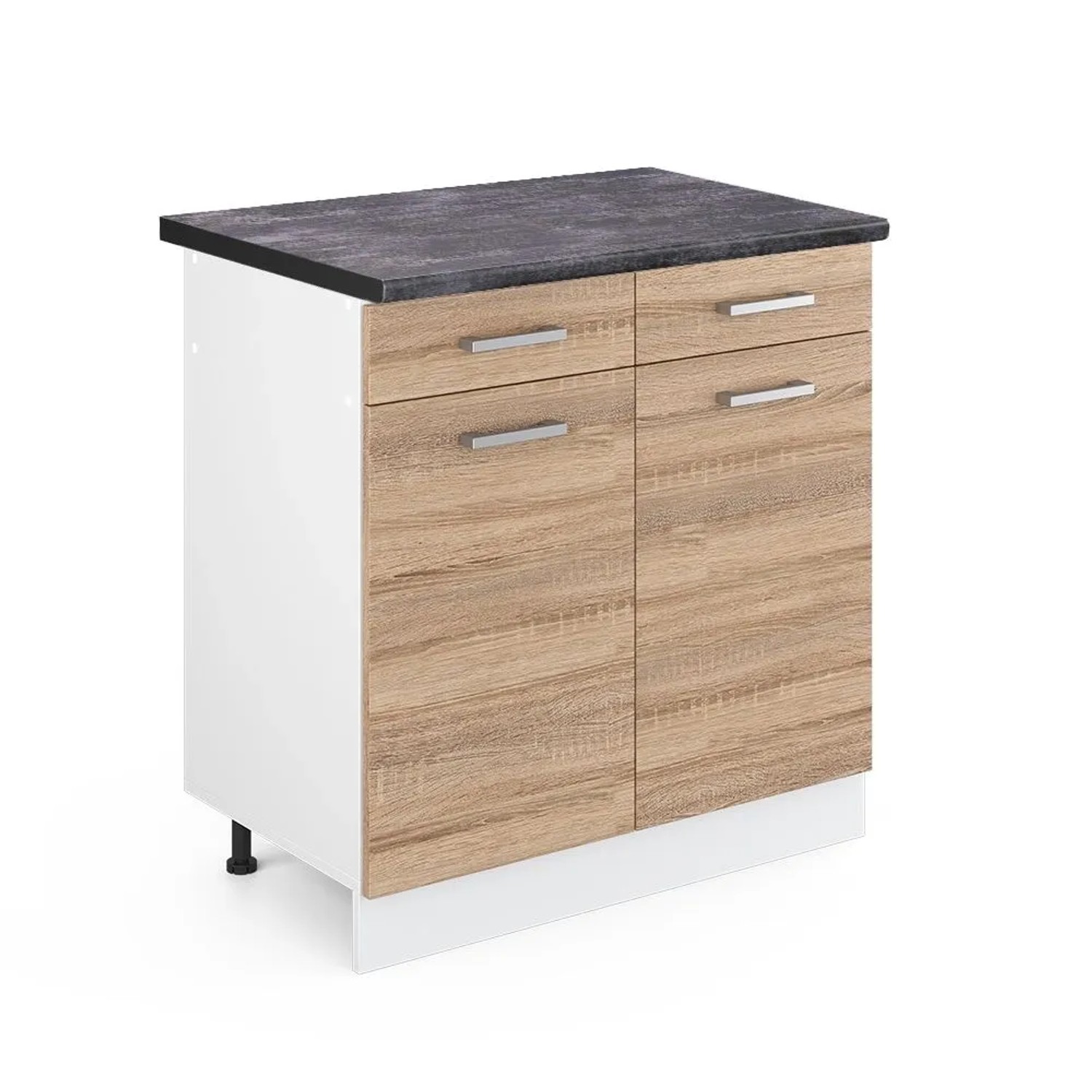 Vicco Küchenunterschrank R-Line Schubladenschrank für die Küche Sonoma Weiß 80 cm AP Anthrazit