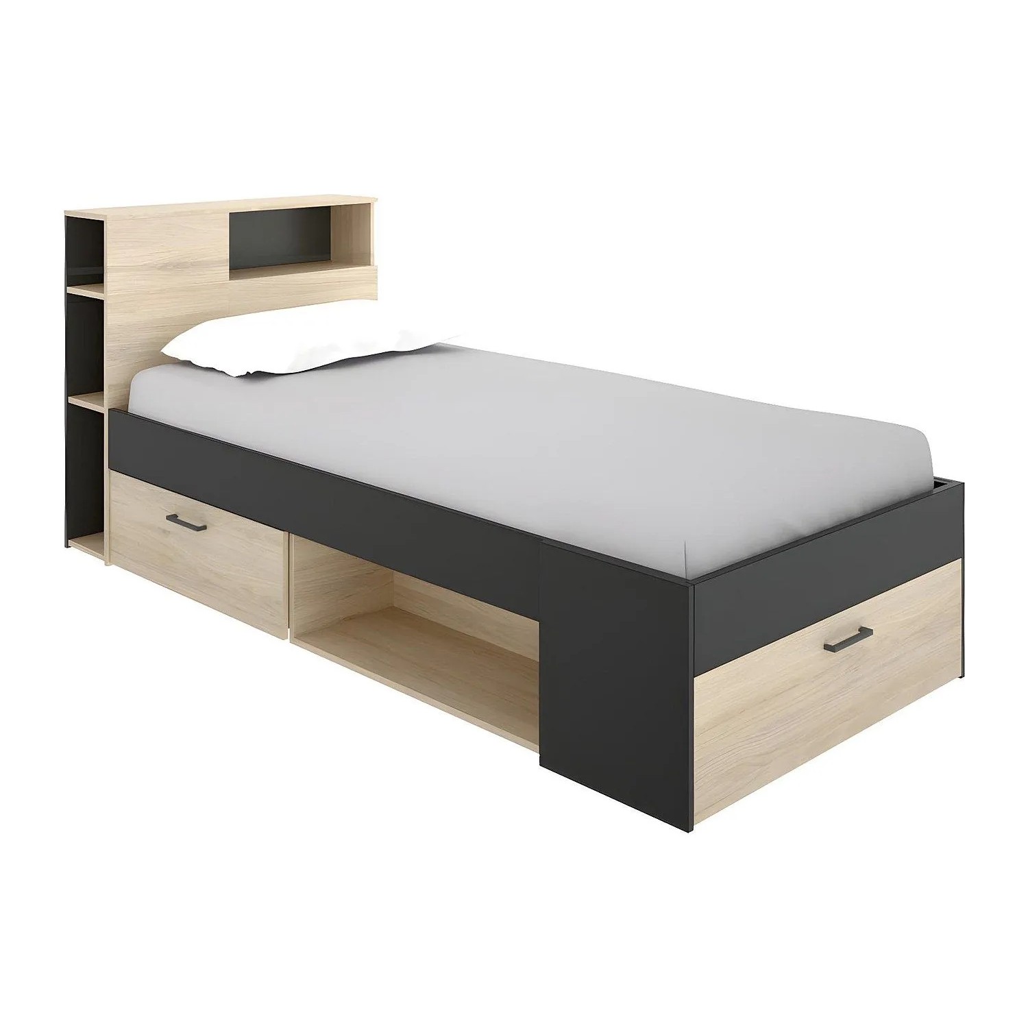 Vente-unique Bettrahmen Leandre Anthrazitgrau  Naturfarben Hell 218.5 cm