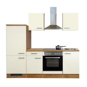Flex-Well Küchenzeile Vintea 220 cm, Magnolia matt/Lancelot Oak, mit E-Geräten.