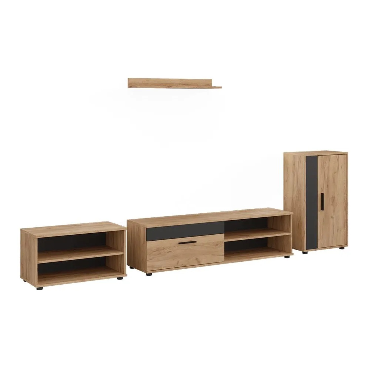 Vicco Wohnwand Berno Goldkraft Eiche/Anthrazit 50 x 87 4-teiliges Set Art Nr 59206
