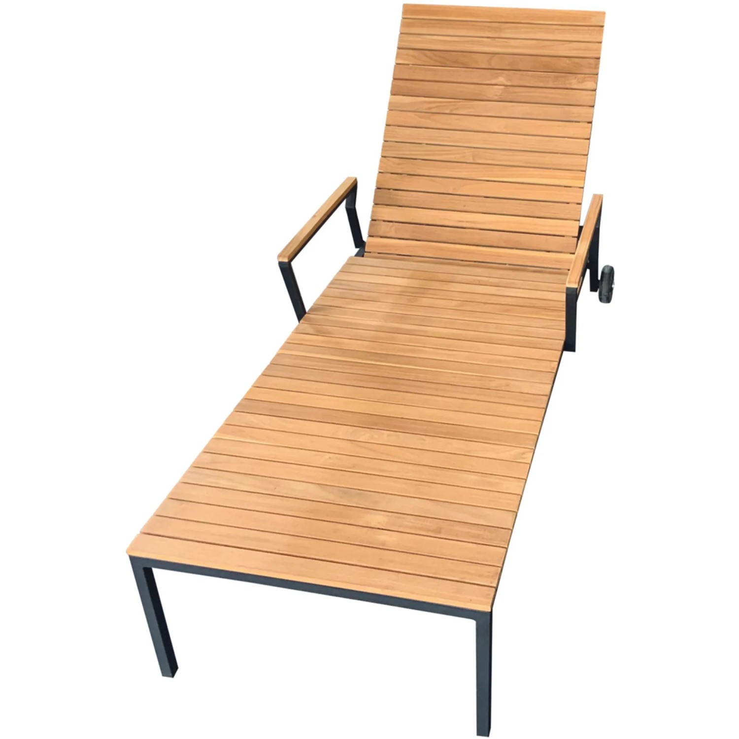 Sonnenliege Denver FSC® aus Teakholz und Edelstahl, mit verstellbarer Rückenlehne für Garten und Terrasse.