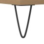 Schwarzes Eisen-Hairpin-Bein des Artisan-Eiche Waschbeckenunterschranks. Detailansicht des Holzwerkstoff-Möbels.