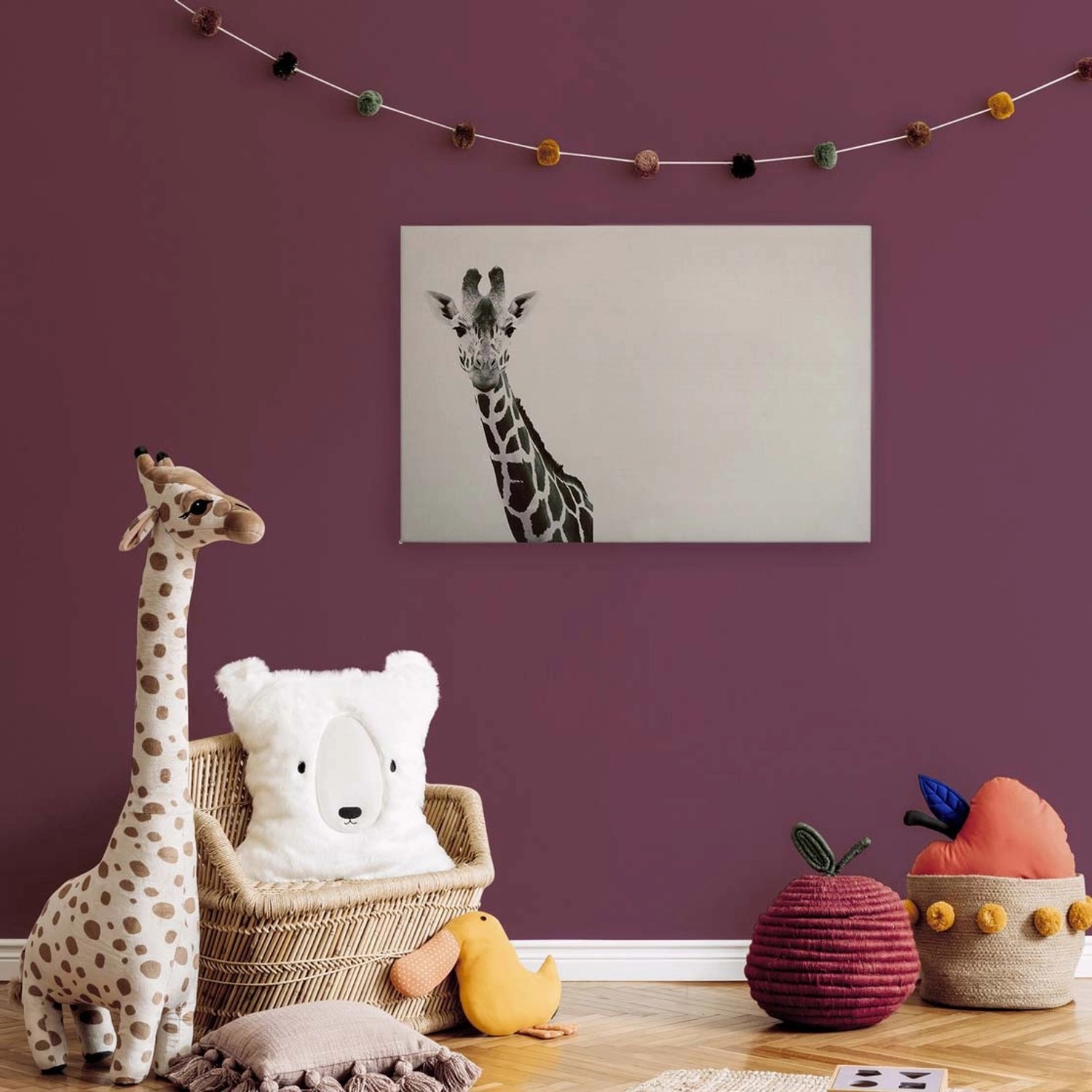 Bricoflor Wandbild Giraffe Für Kinderzimmer Und Büro Leinwandbild 90X60 Querformat Deko Leimwand Mit Tier Schwarz Weiß