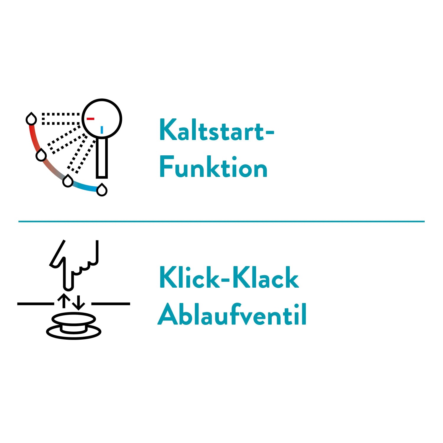 Illustration: baliv Waschtischarmatur mit Kaltstart-Funktion und Klick-Klack-Ablaufventil.