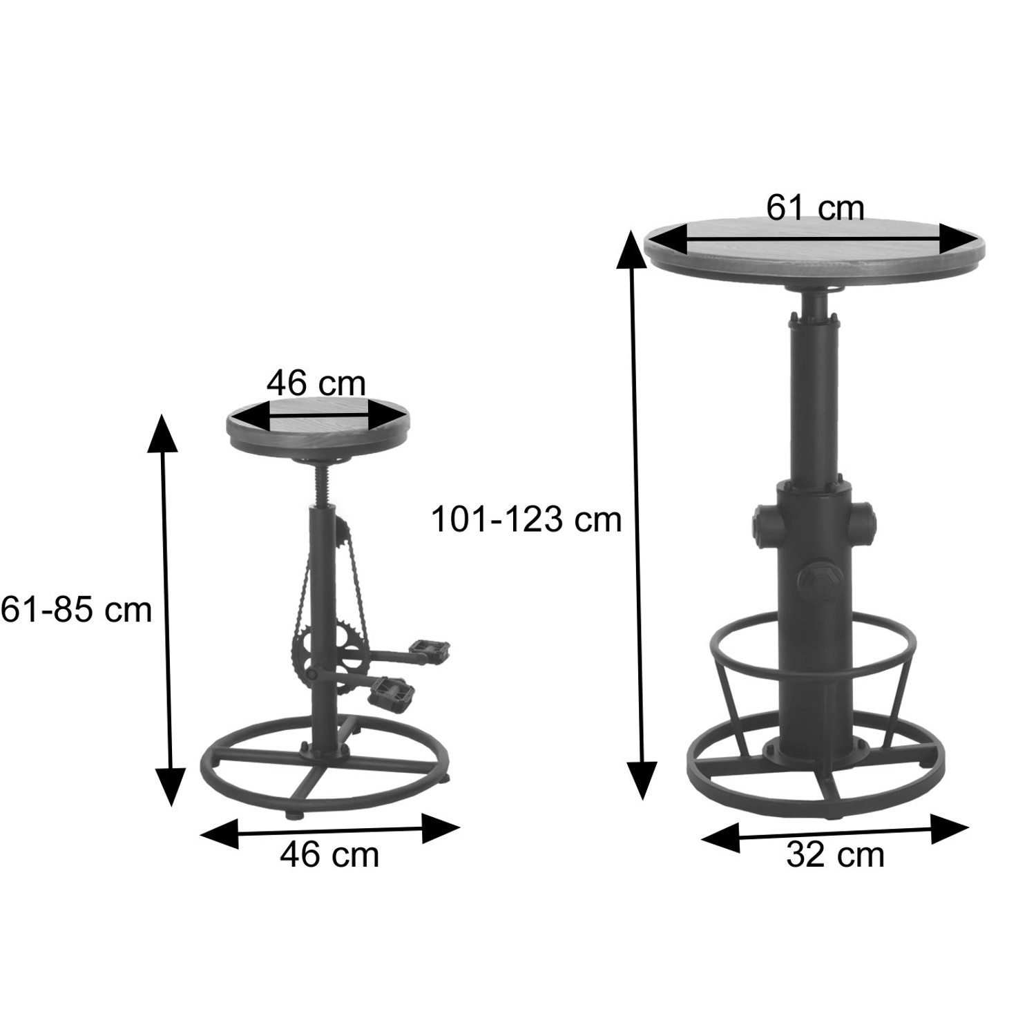 Braunes Bartisch-Set: Bartisch mit 2 Barhockern im Industrie-Design, höhenverstellbar.