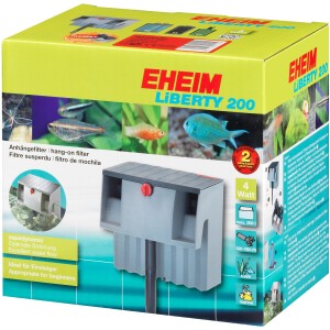 Eheim Liberty 200 Anhängefilter für Aquarien, auf der Verpackung abgebildet.