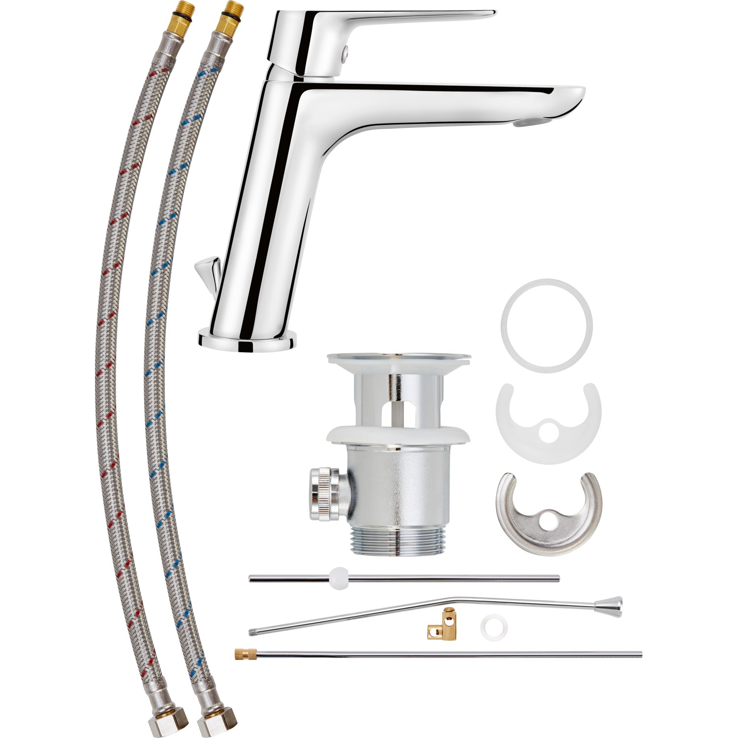baliv Waschtischarmatur WT-5110 Chrom mit Zubehör und Anschlussschläuchen.