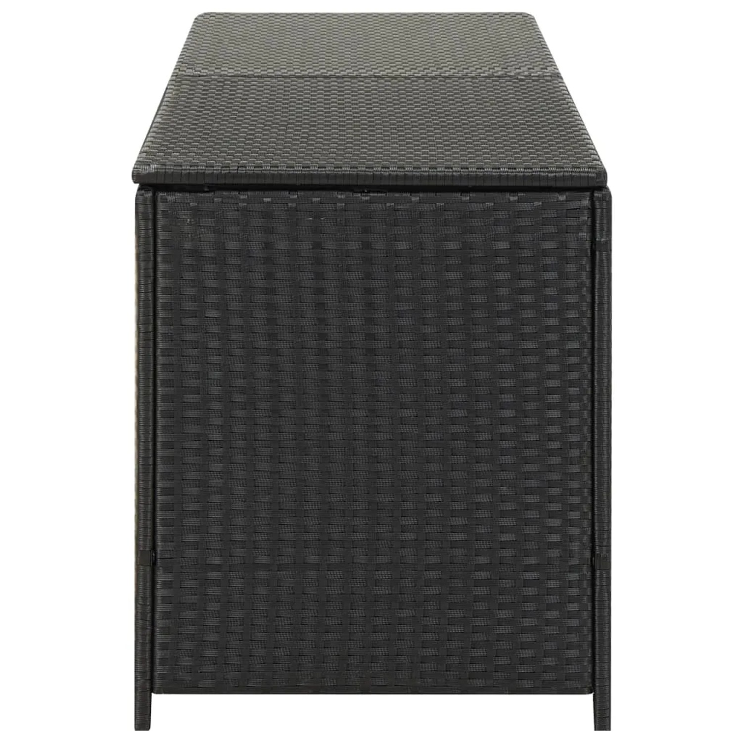 Schwarze VidaXL Gartenbox aus Poly Rattan, 200x50x60 cm, ideal zur Aufbewahrung im Garten.