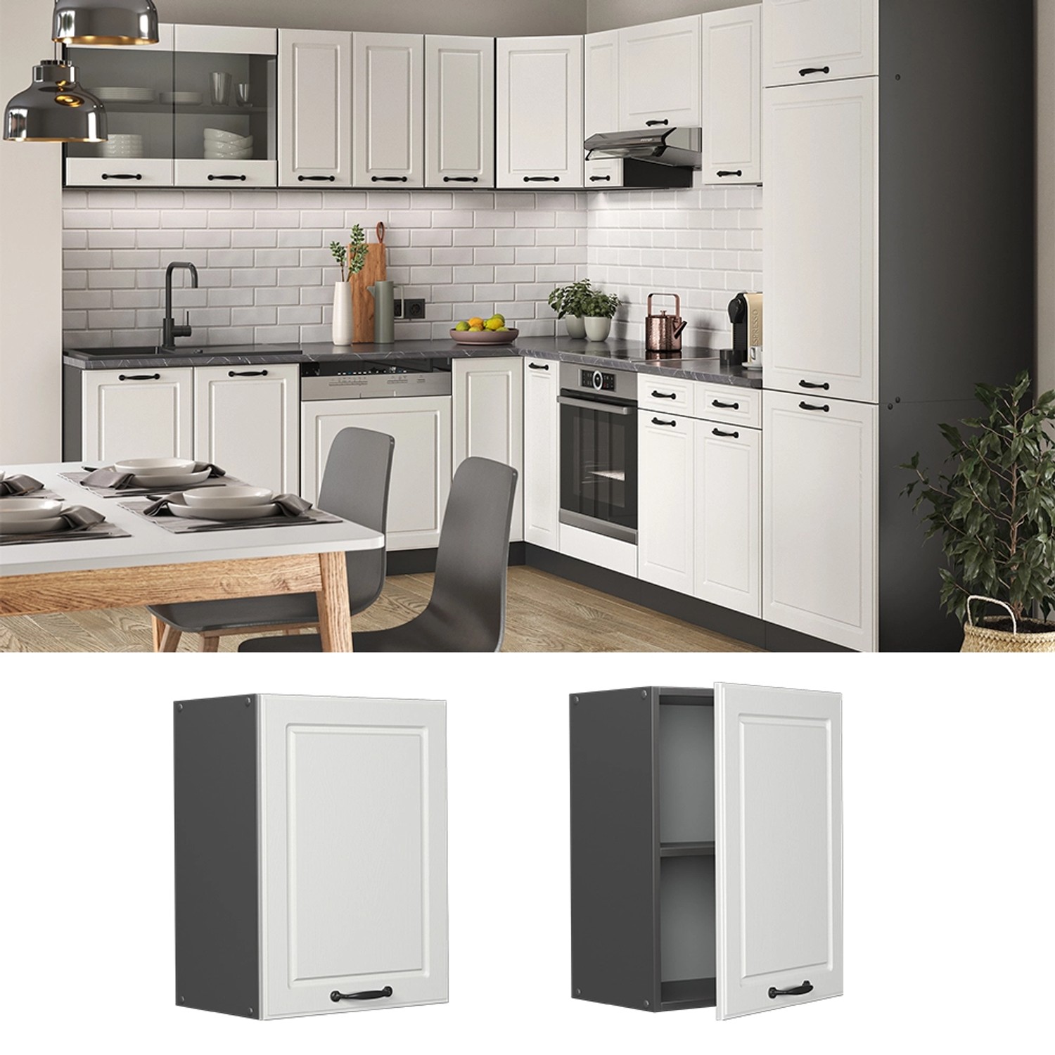 Vicco Hängeschrank R-Line Hängender Küchenschrank Weiß Landhaus/Anthrazit 45 cm_2