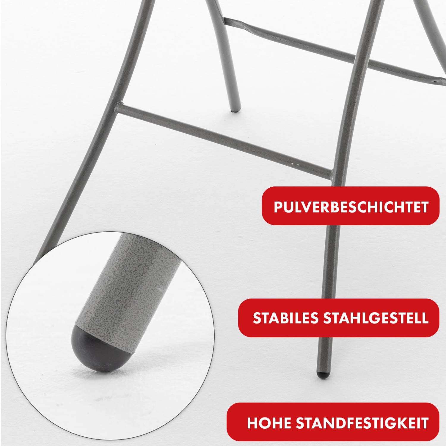 Detailaufnahme: Stabiles, pulverbeschichtetes Stahlgestell des KARAT Klapptisch Nagano Gartentisch.