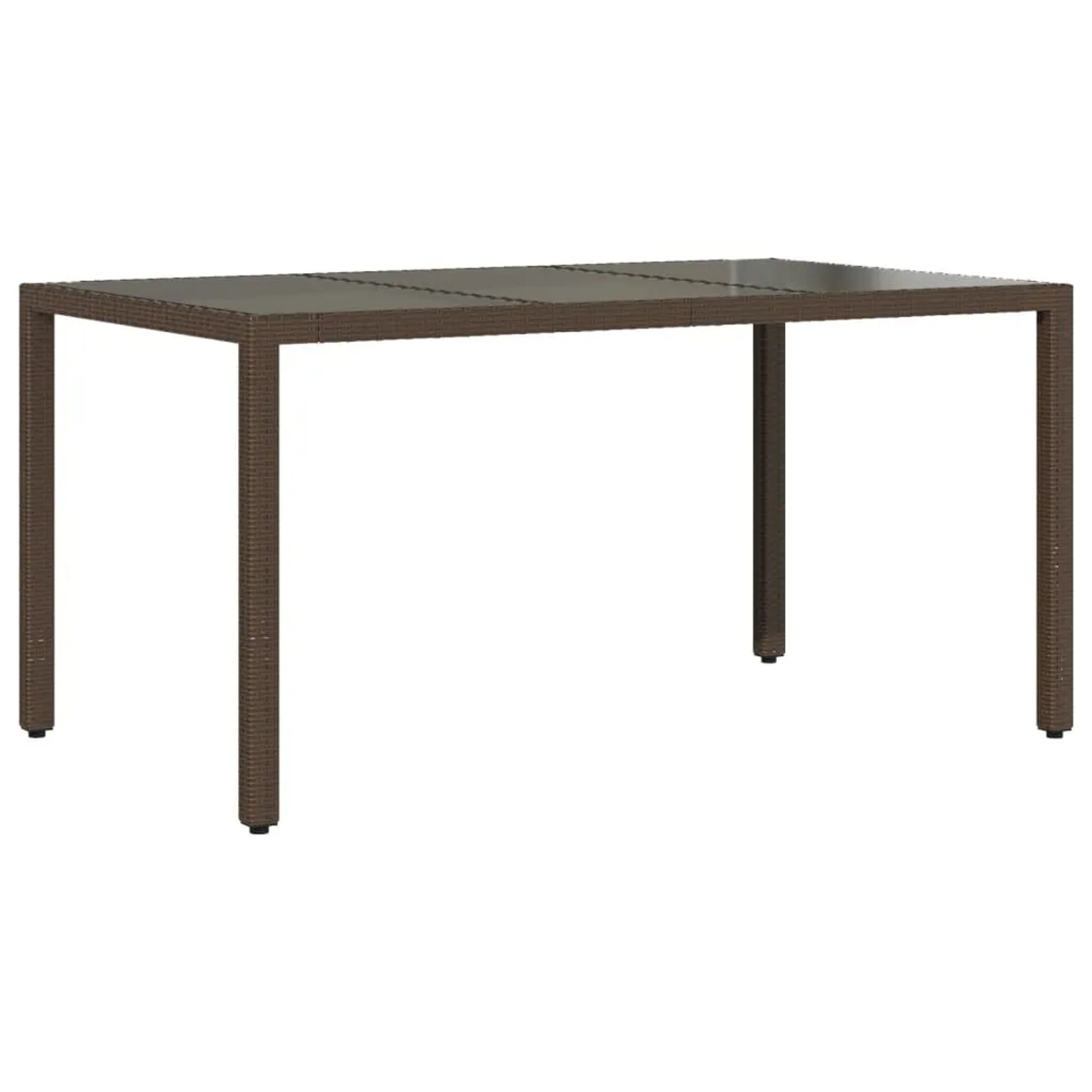 Brauner vidaXL Gartentisch aus Rattan mit Glasplatte, Teil der 5-tlg. Garten-Essgruppe.