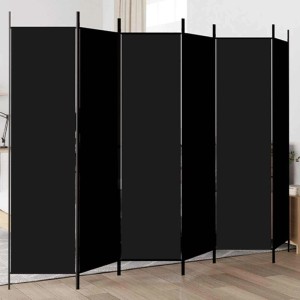 Schwarzer 6-teiliger Paravent (300x200 cm) aus Stoff und Eisen.