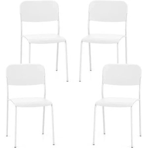 Costway 4er Set Esszimmerstühle Stapelbare mit Metallbeinen Weiß